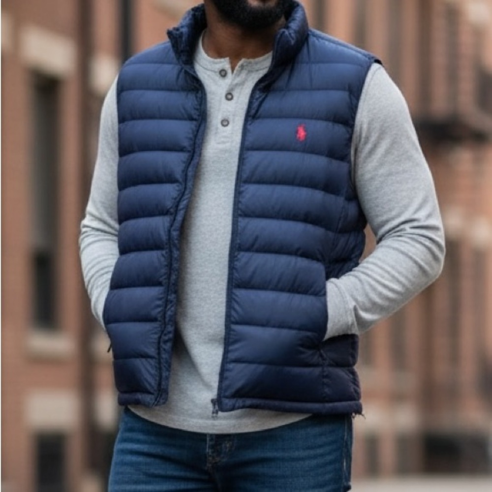 Authenticated Ralph Lauren The Colden Packable Dark Blue Quilted Vest